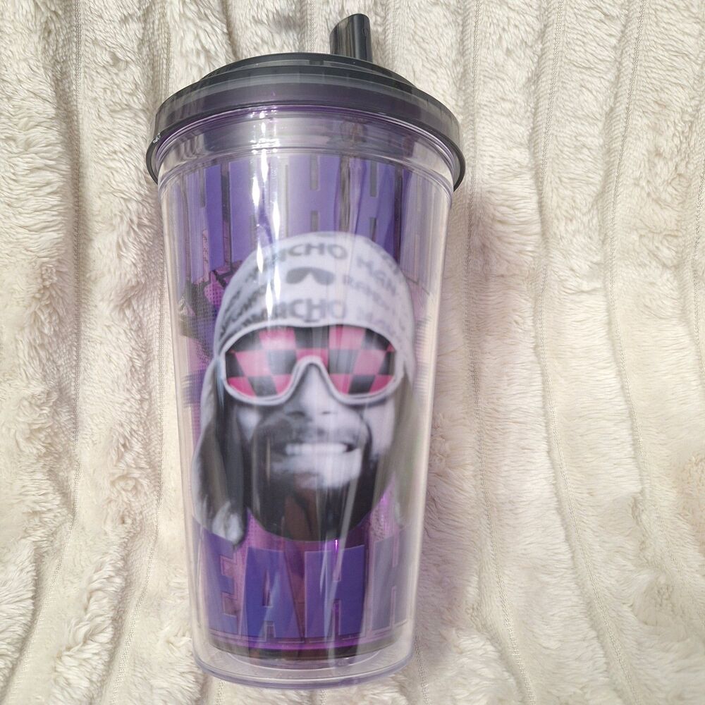 Randy Savage WWE Macho Man 16oz BPA Free Plastic Tumbler 2015 Official Lic Rare
